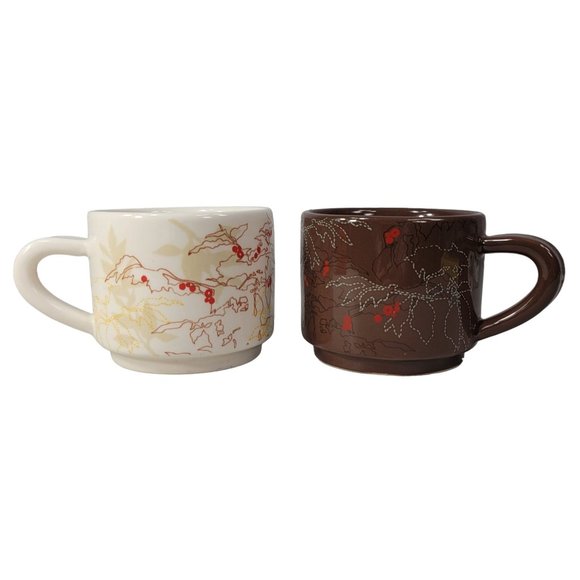 Starbucks Europe Map Stackable Mugs Set Of 2 Brown Cream 10fl oz Red Dots 2009 - Picture 1 of 13